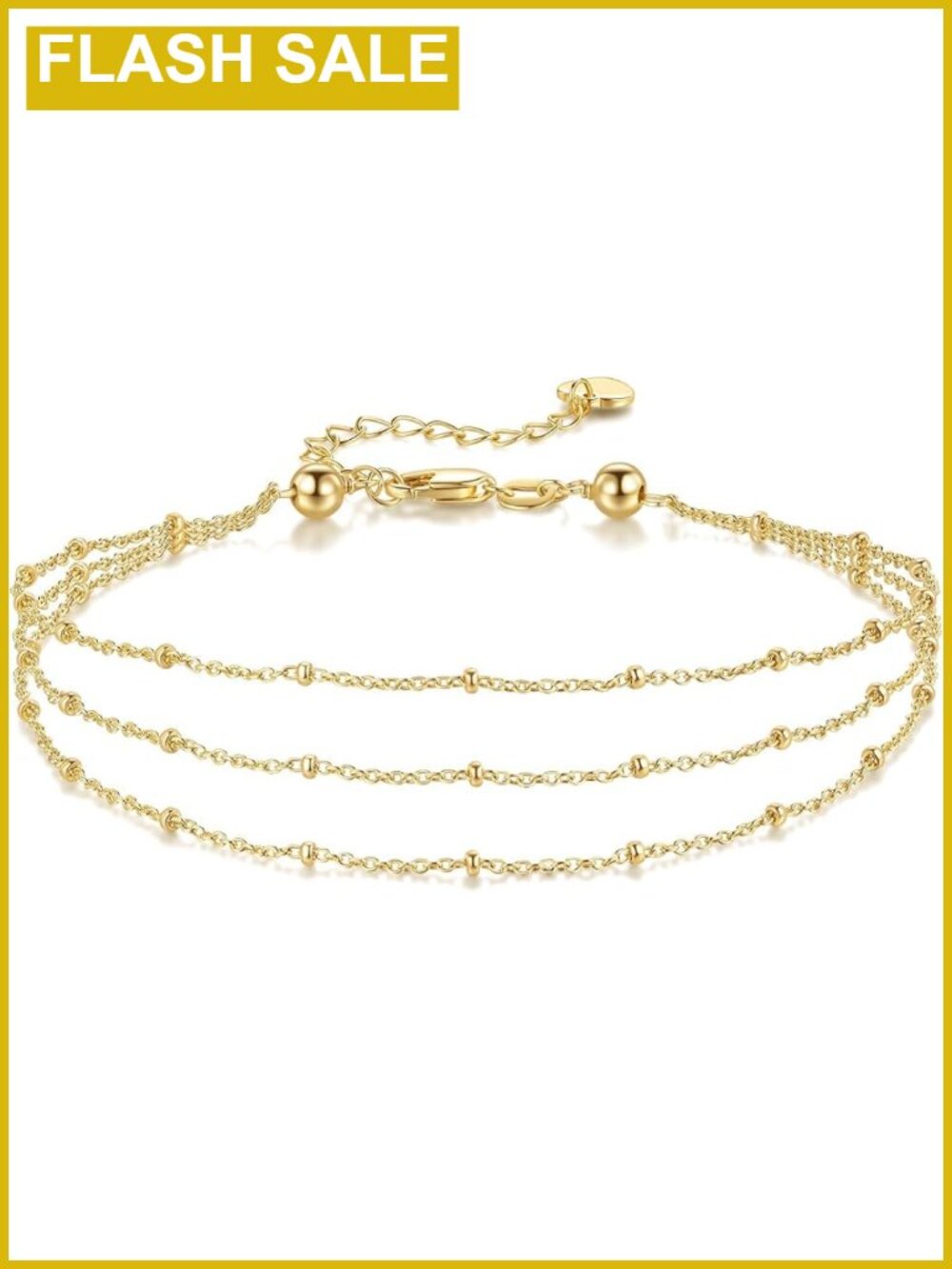 14K Gold Plated Layered Beaded Anklet Adjustable Beach Chain